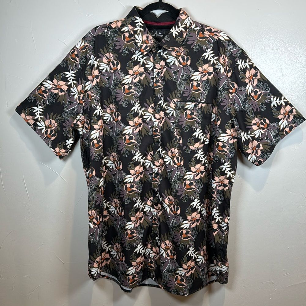 Public Record Shirt Black Floral Palm Tree Tropical Short Sleeve Men's Size 2XL